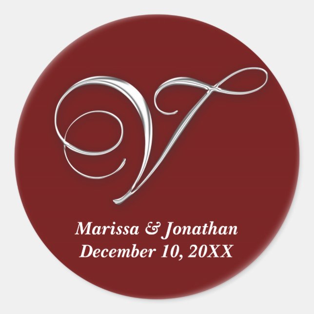 Initial V wine red monogram custom name favor seal (Front)