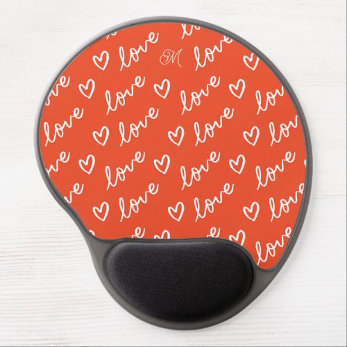 Initial Valentines Heart Pattern in Red Background Gel Mouse Pad