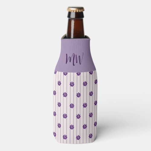 Initial Violet Stripes and Purple Flowers Bottle Cooler