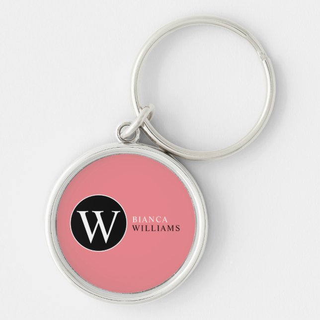 Initial W (editable) Circle Monogram Pink  Keychain (Front)