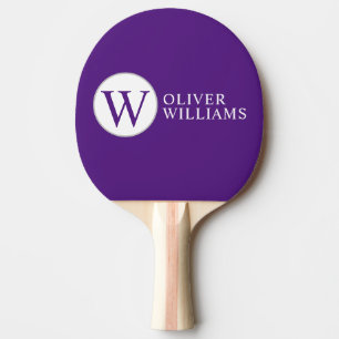 Initial W (editable) Circle Monogram Purple Ping Pong Paddle
