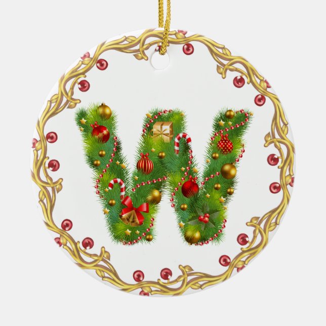 initial W monogrammed christmas ornament - circle (Front)