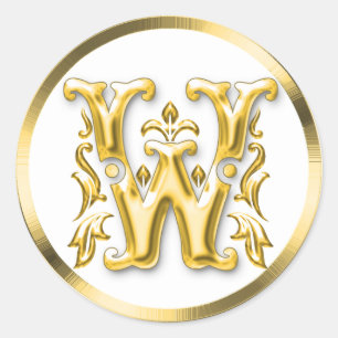 Initial W Round Sticker in Gold