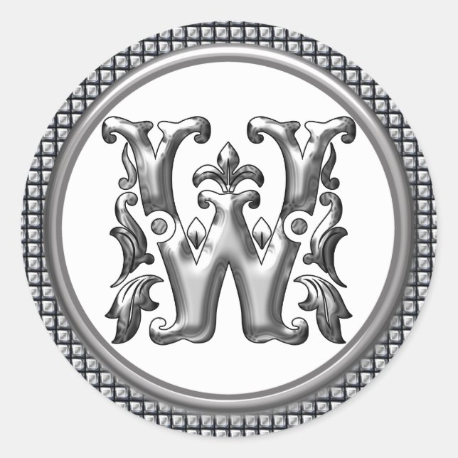 Initial W Round Sticker in Silver (Front)