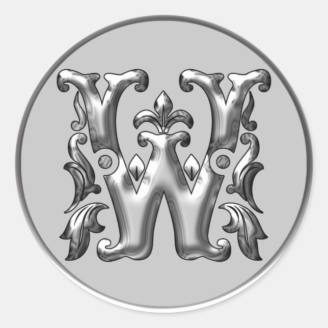 Initial W Round Sticker in silver (Front)