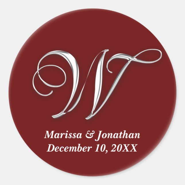 Initial W wine red monogram custom name favor seal (Front)