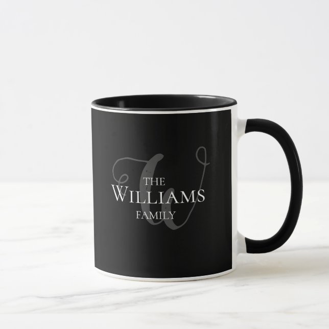 Initial with lastname / family surname black mug (Right)