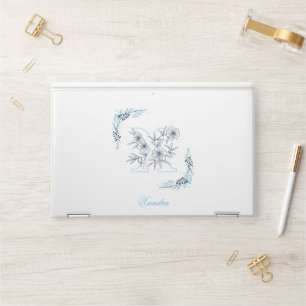 Initial "X" Blue Monogram Calm Floral HP Laptop Skin