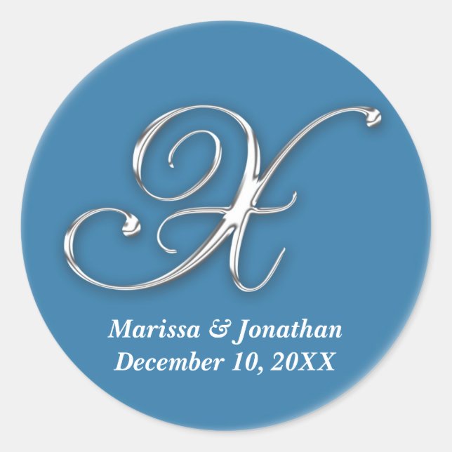 Initial X blue monogram custom name favor seal (Front)