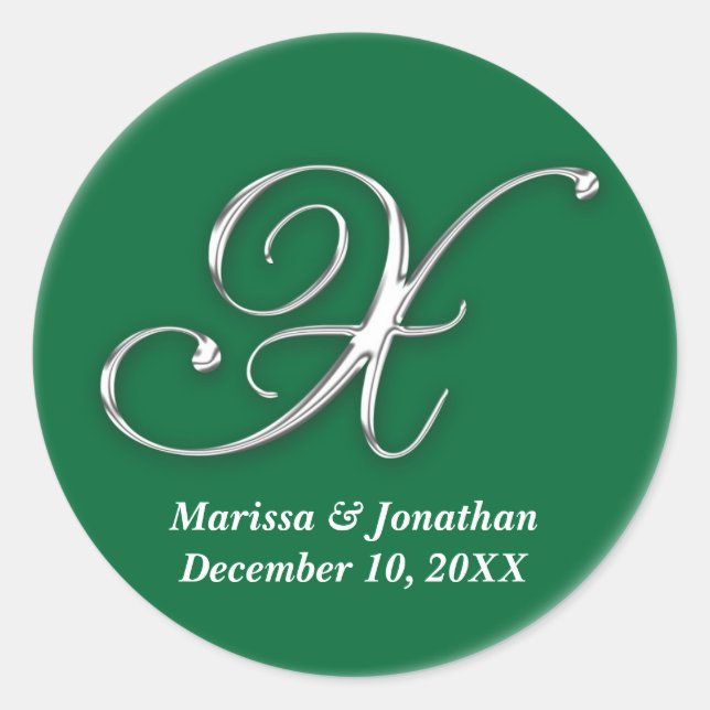 Initial X green monogram custom name favor seal (Front)