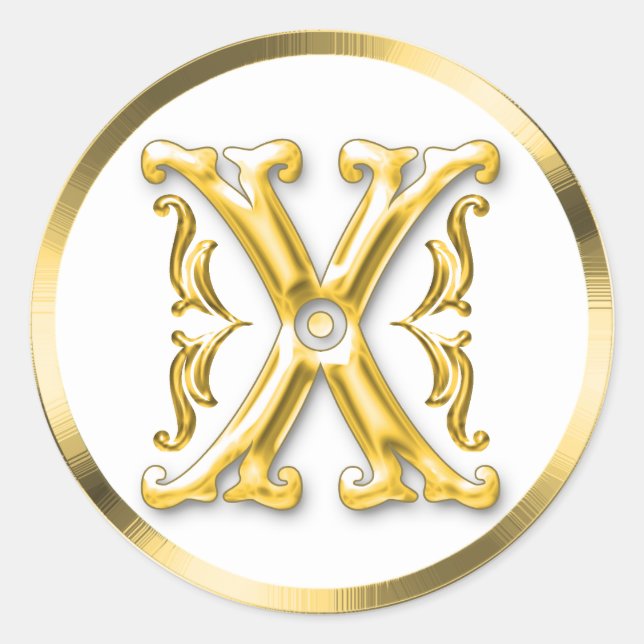 Initial X Round Sticker in Gold (Front)