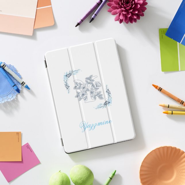 Initial "Y" Blue Monogram Calm Floral iPad Pro Cover (Desk)