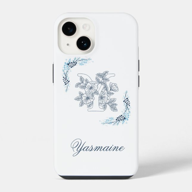 Initial "Y" Blue Monogram Calm Floral Iphone Case (Back)