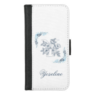 Initial "Y" Blue Monogram Calm Floral iPhone 8/7 Wallet Case
