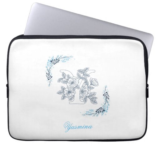 Initial Y Blue Monogram Calm Floral Laptop Sleeve