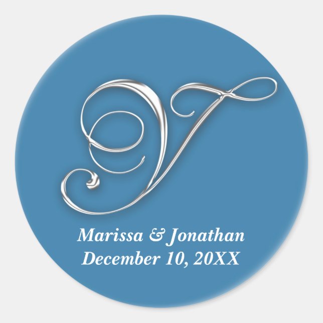 Initial Y blue monogram custom name favor seal (Front)