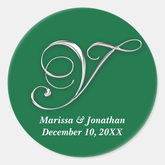 Initial Y green monogram custom name favor seal (Front)