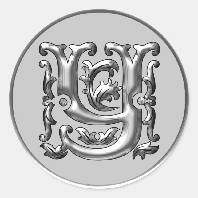 Initial Y Round Sticker in silver (Front)