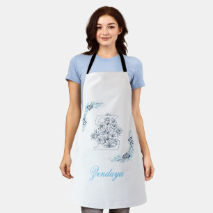 Initial "Z" Blue Monogram Calm Floral Apron
