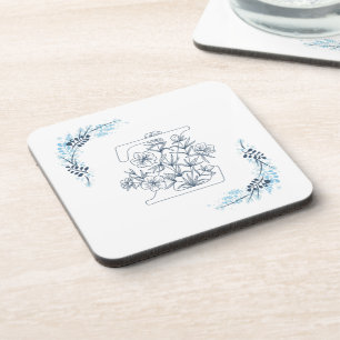 Initial "Z" Blue Monogram Calm Floral Beverage Coaster