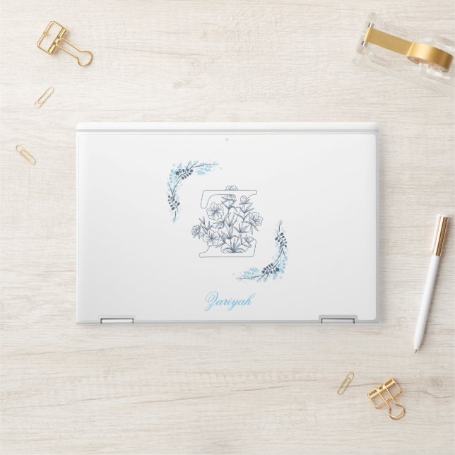 Initial "Z" Blue Monogram Calm Floral HP Laptop Skin (Desk)