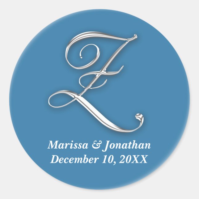 Initial Z blue monogram custom name favor seal (Front)