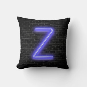 Initial Z In Neon Marquee On Brick Throw Pillow