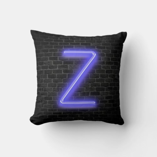 Initial Z In Neon Marquee On Brick  Throw Pillow