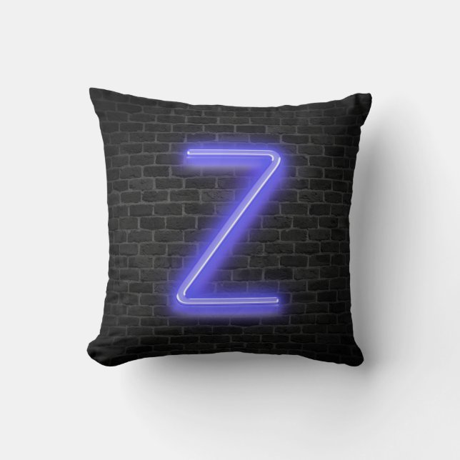 Initial Z In Neon Marquee On Brick  Throw Pillow (Front)