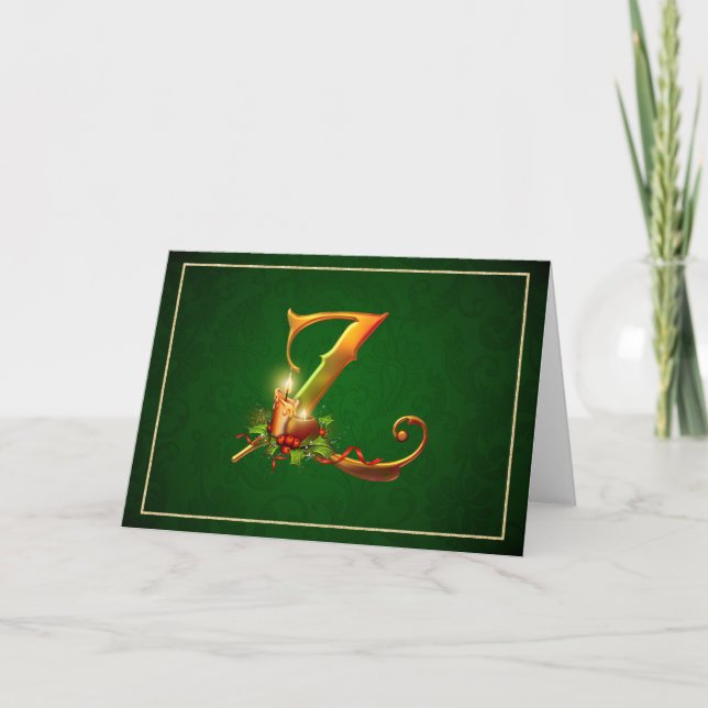 Initial Z Monogram Elegant Christmas Notecard (Front)