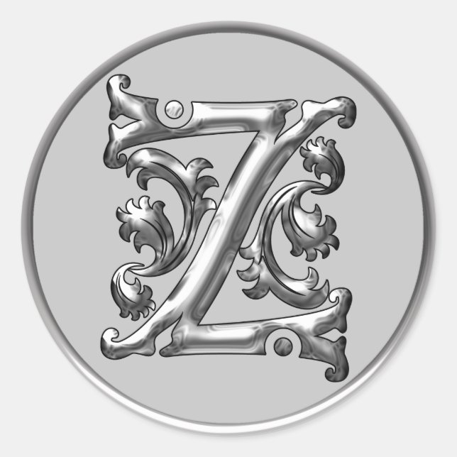 Initial Z Round Sticker in silver (Front)