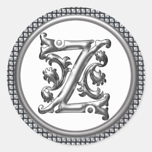 Initial Z Round Sticker in Silver