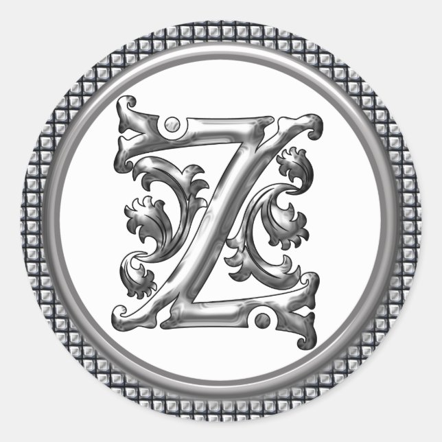 Initial Z Round Sticker in Silver (Front)