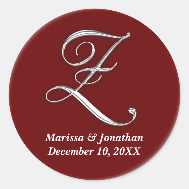 Initial Z wine red monogram custom name favor seal (Front)