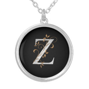 Initial "Z" With Gold Flourish Silver Plated Necklace