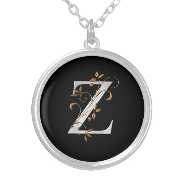 Initial "Z" With Gold Flourish Silver Plated Necklace (Front)
