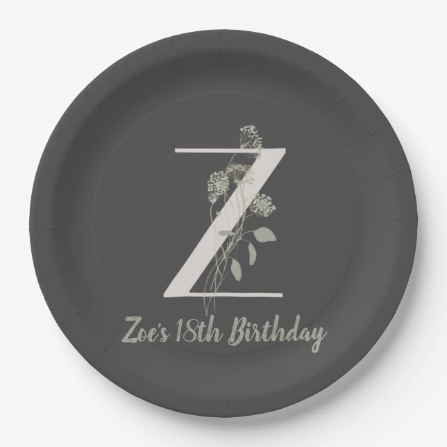 Initial Z With Soft colour flower Custom Classic P Paper Plates (Front)