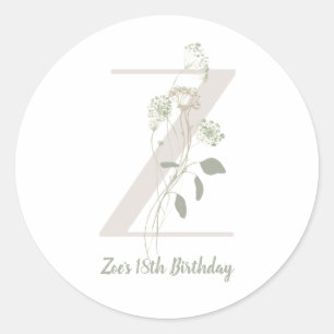Initial Z With Soft colour flower Custom Classic Round Sticker