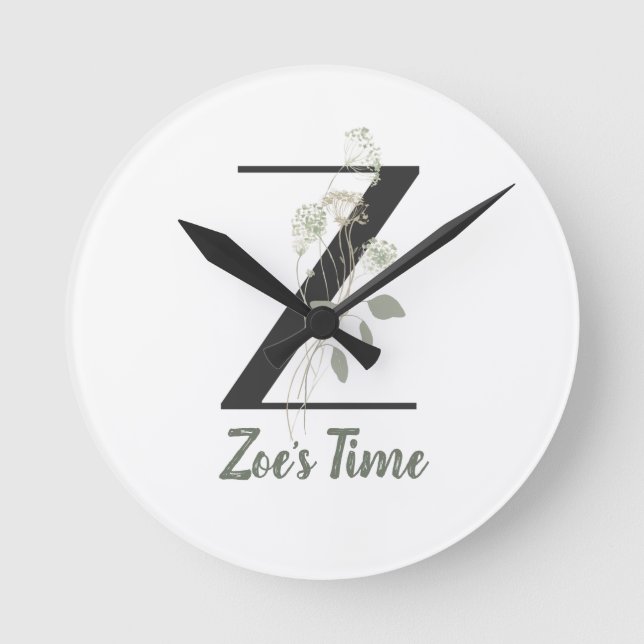 Initial Z With Soft colour flower  Round Clock (Front)