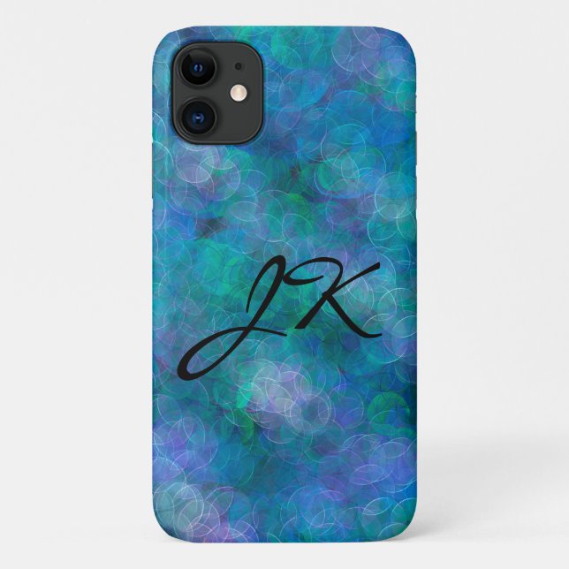 Initialed Blue Bokeh Abstract Digital Art   Case-Mate iPhone Case (Back)