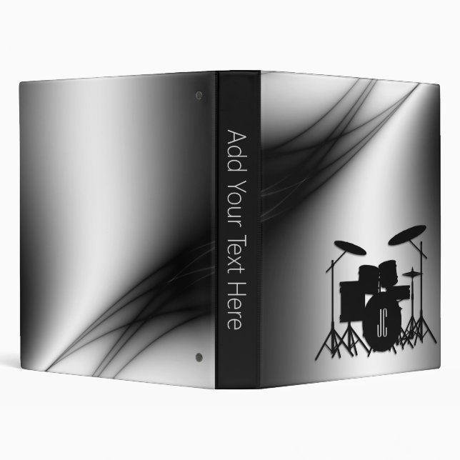 Initialed Drum Set Personal Text Spine Music 3 Ring Binder (Background)