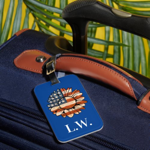 Initialed Patriotic Daisy Luggage Tag