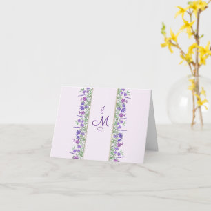 Initialed Purple Floral Folded Blank Card