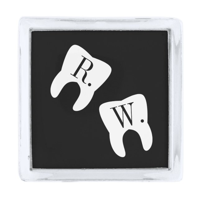 Initialed Teeth Dentistry Profession Symbol Custom Silver Finish Lapel Pin (Front)