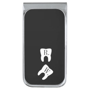 Initialed Teeth Dentistry Profession Symbol Custom Silver Finish Money Clip