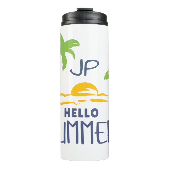 Initialized Hello Summer Sunshine And Palm Trees  Thermal Tumbler (Front)