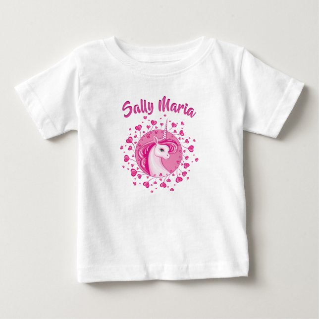 Initialized Pink Unicorn And Hearts Baby T-Shirt (Front)