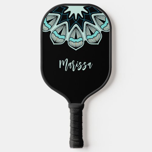 Initials Abstract Geometric Turquoise Black  Pickl Pickleball Paddle