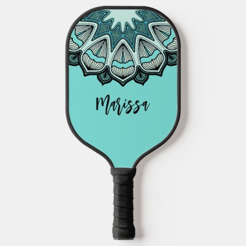 Initials Abstract Geometric Turquoise Black  Pickleball Paddle