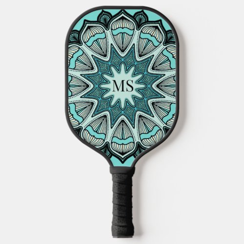 Initials Abstract Geometric Turquoise Black Pickleball Paddle